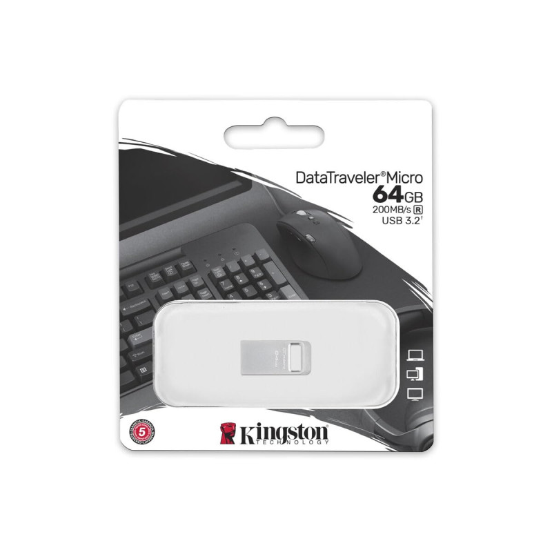 Kingston DataTraveler Micro clé USB 64GB 200MB/s Métal USB 3.2 Gen 1 - DTMC3G2/64GB Kingston DataTraveler Micro clé USB 64GB 200MB/s Métal USB 3.2 Gen 1 - DTMC3G2/64GB