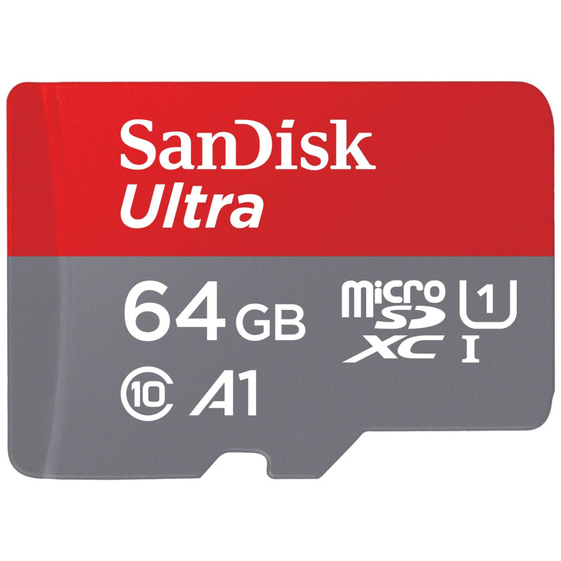 SanDisk 64 Go Ultra microSDXC UHS-I Carte + Adaptateur SD, avec jusqu'à 140 Mo/s, Classe 10, U1, homologuée A1 SanDisk 64 Go Ultra microSDXC UHS-I Carte + Adaptateur SD, avec jusqu'à 140 Mo/s, Classe 10, U1, homologuée A1