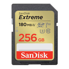 SanDisk 256GB Extreme SDXC kort, upp till 180 MB/s + RescuePro Deluxe, UHS-I, Kort 10, U3 V30