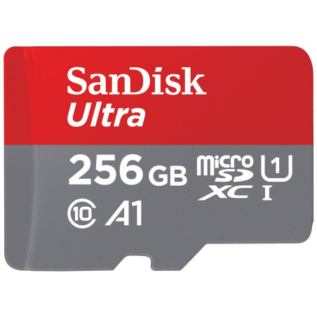 SanDisk Ultra microSDXC + adaptateur SD 256 Go (Pour Android Smartphone et Tablette, Video Full HDD, jusqu'à 150 Mo/s, UHS-I, La