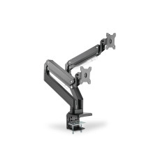 DIGITUS Support d'écran - Pince et vérin à gaz - 2 écrans - Jusqu'à 35 pouces - Jusqu'à 2x 15 kg - VESA 75 & 100 - Noir