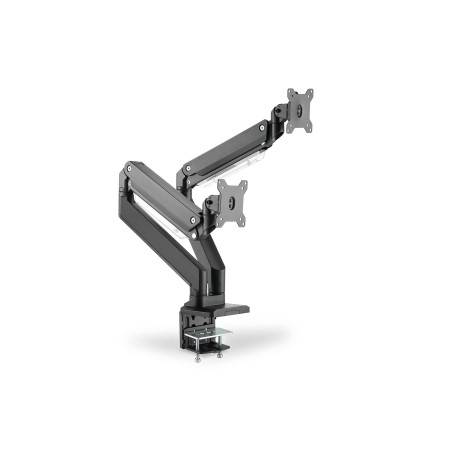 DIGITUS Support d'écran - Pince et vérin à gaz - 2 écrans - Jusqu'à 35 pouces - Jusqu'à 2x 15 kg - VESA 75 & 100 - Noir