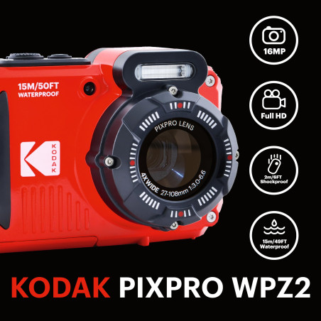 KODAK Pixpro WPZ2 - Appareil Photo Numérique Compact 16M Pixels, étanche à 15m, Anti-Choc, Video 720p, Ecran LCD 2,7 - Batterie 