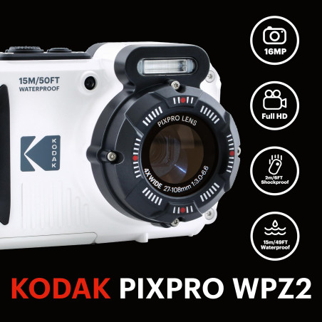 KODAK Pixpro WPZ2 - Appareil Photo Numérique Compact 16M Pixels, étanche à 15m, Anti-Choc, Video 720p, Ecran LCD 2,7 - Batterie 