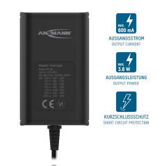 ANSMANN APS 300 Bloc d'alimentation universel 12 V avec 7 adaptateurs différents – Fiche d'alimentation jusqu'à max. 300 mA – Po