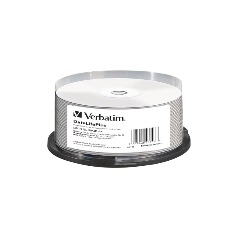 Verbatim 43743 Blu ray BD-R simple couche DL + Surface imprimable totale pour imprimante thermique 6x 25 Go Pack de 25 Verbatim 43743 Blu ray BD-R simple couche DL + Surface imprimable totale pour imprimante thermique 6x 25 Go Pack de 25