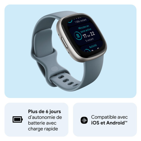 Google Fitbit Versa 4 Montre connectée sport avec GPS intégré et jusqu’à 6 jours d’autonomie de batterie - compatible avec Andro