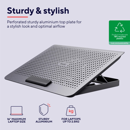 Trust Exto Support de Refroidissement pour Ordinateur Portable, Hauteur Réglable, avec Un Ventilateur, Fabriquée à Partir de Mat