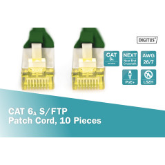 DIGITUS Câble LAN Cat 6A - 1m - 10 pièces - RJ45 Câble réseau - S/FTP Blindé - Compatible Cat-6 & Cat-7 - Vert