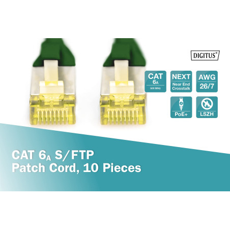 DIGITUS Câble LAN Cat 6A - 1m - 10 pièces - RJ45 Câble réseau - S/FTP Blindé - Compatible Cat-6 & Cat-7 - Vert