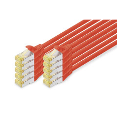 DIGITUS Câble LAN Cat 6A - 1m - 10 pièces - RJ45 Câble réseau - S/FTP Blindé - Compatible Cat-6 & Cat-7 - Rouge