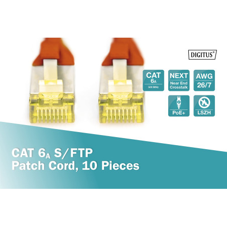 DIGITUS Câble LAN Cat 6A - 1m - 10 pièces - RJ45 Câble réseau - S/FTP Blindé - Compatible Cat-6 & Cat-7 - Rouge