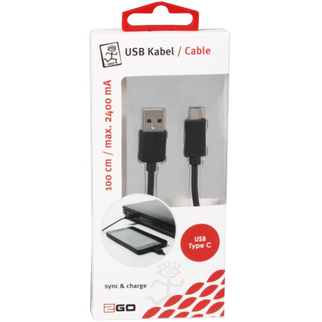 2GO Câble de charge/synchronisation USB pour USB Type-C 3.1 Noir 100 cm