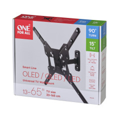 Support Plat Smart de One For All, orientable à 90° et inclinable - Fixation Murale - Écrans de 13 à 65 Pouces - Tous Types de t