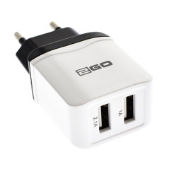 2GO Chargeur Secteur Double Prise USB 2,4 A 100 V-240 V BlancNoir