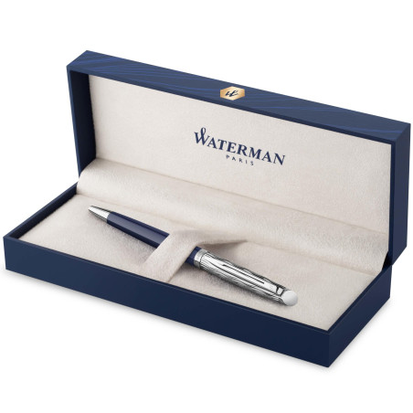 Waterman Hémisphère Stylo bille | Laqué gris métallique et bleu | Capuchon biseauté | Encre bleue | Écrin