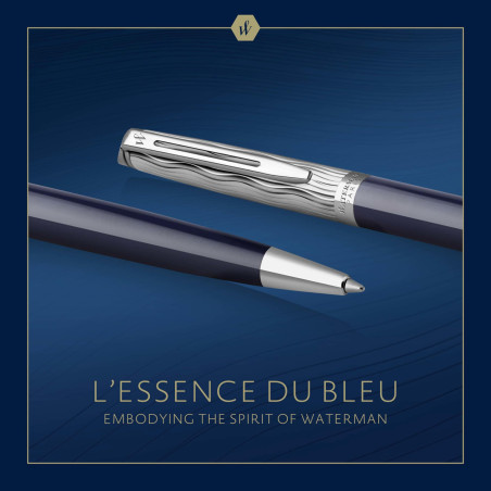 Waterman Hémisphère Stylo bille | Laqué gris métallique et bleu | Capuchon biseauté | Encre bleue | Écrin