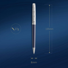 Waterman Hémisphère Stylo bille | Laqué gris métallique et bleu | Capuchon biseauté | Encre bleue | Écrin