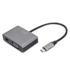 DIGITUS Adaptateur Graphique USB-C - USB-C vers Mini DisplayPort & VGA - UltraHD 4k/30Hz - DisplayPort 1.4 - Longueur de câble 2
