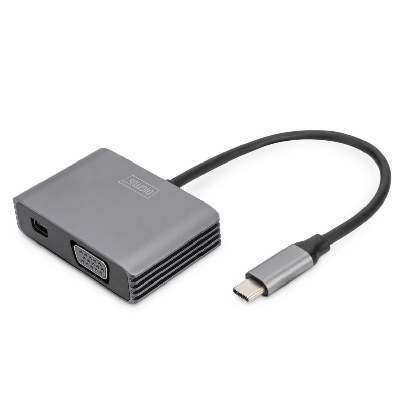 DIGITUS Adaptateur Graphique USB-C - USB-C vers Mini DisplayPort & VGA - UltraHD 4k/30Hz - DisplayPort 1.4 - Longueur de câble 2