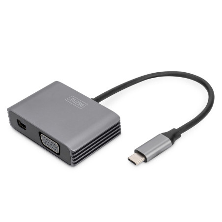 DIGITUS Adaptateur Graphique USB-C - USB-C vers Mini DisplayPort & VGA - UltraHD 4k/30Hz - DisplayPort 1.4 - Longueur de câble 2