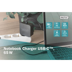DIGITUS Chargeur 65 W - avec câble de Charge USB-C - Chargeur Rapide Power Delivery (PD 3.0) - pour MacBook Pro/Air, Lenovo, Thi