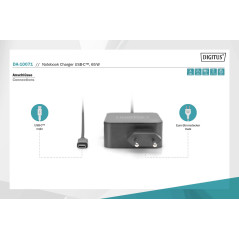 DIGITUS Chargeur 65 W - avec câble de Charge USB-C - Chargeur Rapide Power Delivery (PD 3.0) - pour MacBook Pro/Air, Lenovo, Thi