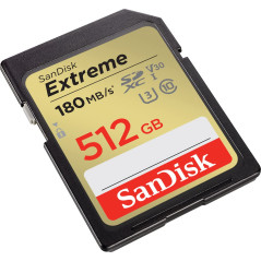 SanDisk Extreme 512 Go Carte SDXC, V30, UHS-I, 4K UHD Videos, 180 Mo/s, RescuePRO Deluxe, SanDisk QuickFlow Technology, résiste