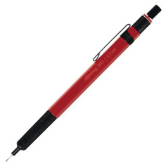 rOtring 500 Porte-mine | mine HB 0,5 mm | Corps hexagonal en plastique rouge et grip antidérapant en métal texturé