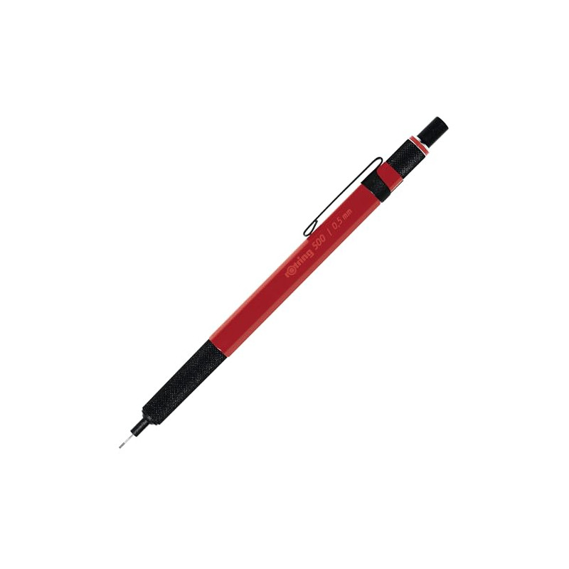 rOtring 500 Porte-mine | mine HB 0,5 mm | Corps hexagonal en plastique rouge et grip antidérapant en métal texturé rOtring 500 Porte-mine | mine HB 0,5 mm | Corps hexagonal en plastique rouge et grip antidérapant en métal texturé
