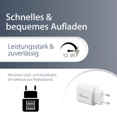 MediaRange Adaptateur de Charge USB – Adaptateur de Charge à 2 Ports 12 W, 2 Sorties USB-A pour Charger Plusieurs appareils simu