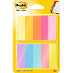 Post-it Marque-Pages en Papier, Pack de 10 Blocs, 50 Marque-Pages par Bloc, 12.7 mm x 44.4 mm, Couleurs Assorties - Pour Marquer