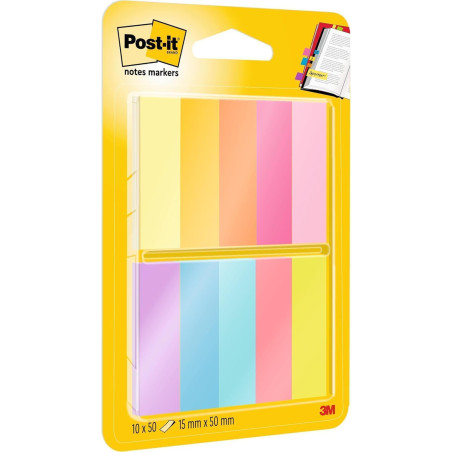 Post-it Marque-Pages en Papier, Pack de 10 Blocs, 50 Marque-Pages par Bloc, 12.7 mm x 44.4 mm, Couleurs Assorties - Pour Marquer