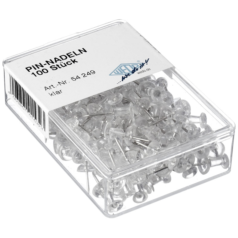 Wedo - 54 249 - 100 punaises transparentes - 10 mm x 23 mm
