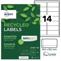AVERY - 1400 Étiquettes Autocollantes Blanches Personnalisables - 100% Recyclées - Format 99,1 x 38,1 mm - Impression Laser et J