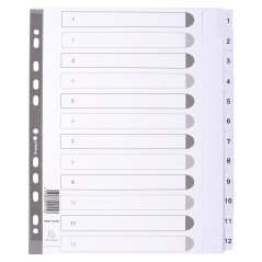 Exacompta - Réf. MWD1-12Z-EW - Intercalaires en carte blanche 160g/m2 FSC® avec 12 onglets imprimés numériques de 1 à 12 et plas