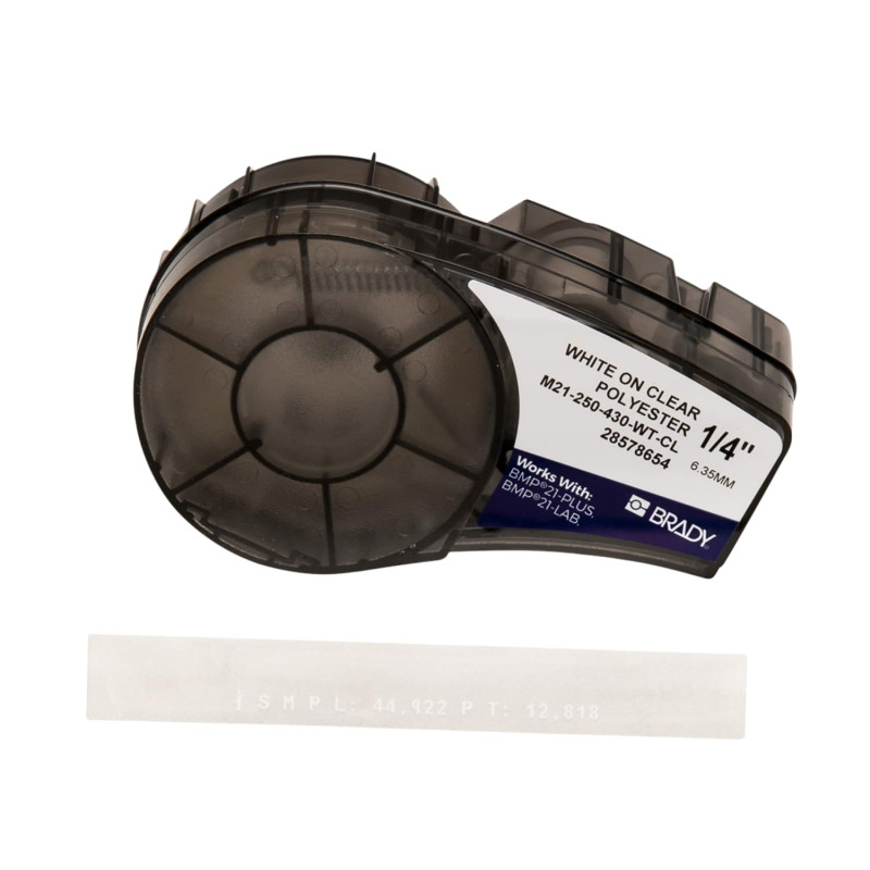 Brady M21-250-430-WT-CL ruban d'étiquette Transparent - Rubans d'étiquettes (Transparent, Noir, Polyester, 6,35 mm, 6,4 m, 1 piè Brady M21-250-430-WT-CL ruban d'étiquette Transparent - Rubans d'étiquettes (Transparent, Noir, Polyester, 6,35 mm, 6,4 m, 1 piè
