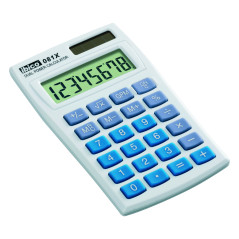 Ibico, Calculatrice de poche 081X, practique et compacte pour le bureau, la maison et l’école, Blanc/Bleu, 60 x 7 x 98 mm , IB41