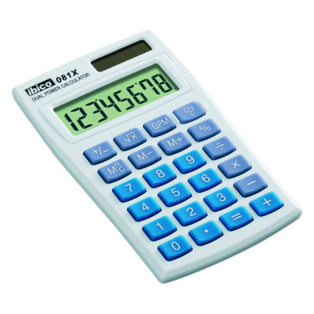 Ibico, Calculatrice de poche 081X, practique et compacte pour le bureau, la maison et l’école, Blanc/Bleu, 60 x 7 x 98 mm , IB41