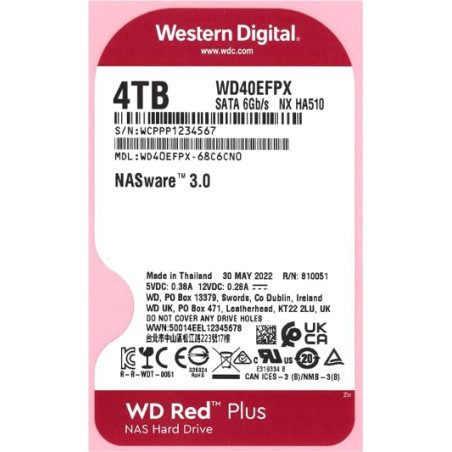 WD Red Plus 4 To Disque dur Interne 3.5" dédié NAS, 5400 RPM Class, SATA 6 GB/s, CMR, 256MB Cache, Garantie 3 ans