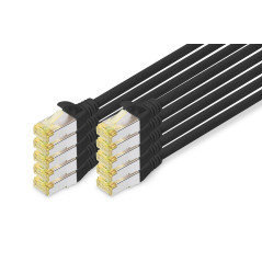 DIGITUS Câble LAN Cat 6A - 0,5m - 10 pièces - RJ45 Câble réseau - S/FTP Blindé - Compatible Cat-6 & Cat-7 - Noir