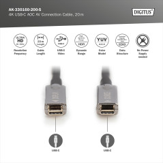 DIGITUS USB-C AOC Hybrid Câble de connexion AV en fibre optique - 20m - USB 3.1 - Displayport 1.2 - DP Alt-Mode - Plug&Play - Câ
