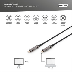DIGITUS USB-C AOC Hybrid Câble de connexion AV en fibre optique - 20m - USB 3.1 - Displayport 1.2 - DP Alt-Mode - Plug&Play - Câ