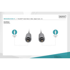 DIGITUS câble audio optique - Toslink à Toslink - SPDIF - fibre optique - 3m - noir - pour chaîne hi-fi, home cinéma, barre de s