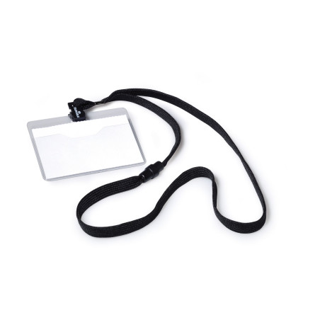 Durable 813901 Pochette Porte-badge Universel avec Lacet Textile Noir Format 60 x 90 mm Plastique Résistant Transparent Boîte de