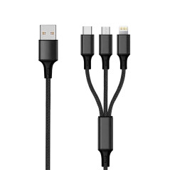 2GO Câble de charge USB 3 en 1 Noir 300 cm