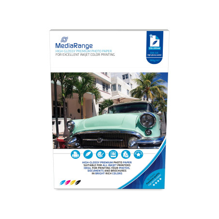 MediaRange Papier Photo, Plus Brillant A4 (210 x 297 mm), 180 g/m², 5760 dpi, 50 Feuilles