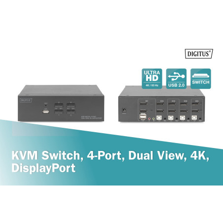 DIGITUS KVM-Switch 4-Port Dual-Display,4K, Display-Port