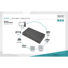 DIGITUS Commutateur réseau - 10 ports - Gigabit Ethernet - non administré - 8x ports RJ45 - 2x liaisons SFP - 10/100/1000 Mbit/s