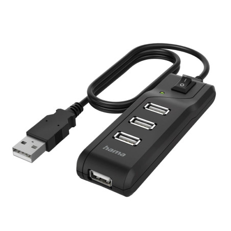 Hama Hub USB multiport Data (4 ports, USB 2.0, Vitesse de Transfert de Données 480 Mbit/s, Interrupteur Marche/Arrêt, Témoin de